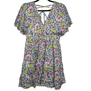 BTFL LIFE Floral Flutter Sleeve Cottagecore Coastal Cowgirl Ruffle Dress Small